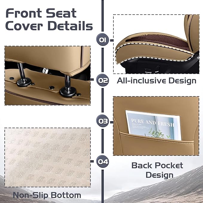 Truck Seat Covers for Ram 1500 2009-2026, Waterproof Premium Leather Full Coverage Car Seat Cover, Muscle Sport Style Auto Interior Seat Cover Sets (Front Set/Brown Coffee)