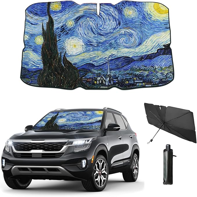 Windshield Sun Shade Umbrella for Car Front Window Sun Visor for Windshield Car Summer Accessories Protect Interior from UV Rays & Heat for Sedan, Compact SUV, Hatchbacks 57"*31"