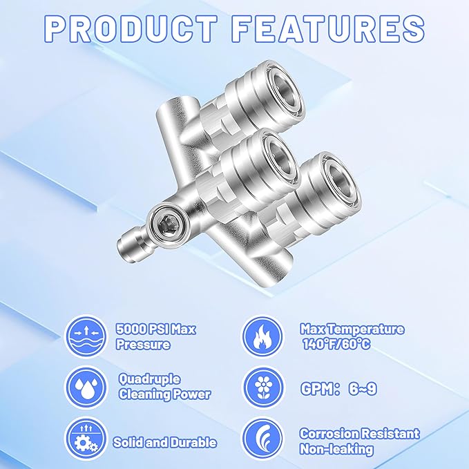 Triple Pressure Washer Tips, 3-in-1 Power Washer Nozzle, 3 Nozzle for Pressure Washing with 6PCS Pressure Wash Spray Nozzles (0 ° Red & 40 ° White), 1/4" Quick Connect, 5000 PSI