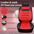 CAR PASS 3D Foam Leather Car Seat Covers Two Front Seats only, Air Mesh Thick Seat Covers, All Weather Car Seat Cover Comfort & Protection for Truck,SUV,Sedan,Van, Airbag Compatible (Black Red)