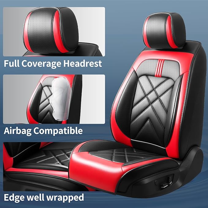 CX-30 Car Seat Covers Fit for Mazda CX-30 2020-2026, Full Coverage Premium Leather Waterproof Breathable Seat Covers, Automotive Seat Protectors, Airbag Compatible(Full Set Seats, Black & Red)