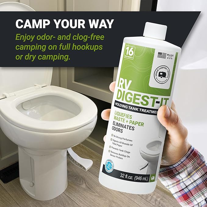 Unique RV Digest-It RV Toilet Treatment - Eliminates Odors at the Source and Liquifies Waste - 16 Uses Per Bottle (32 oz) Amazon Exclusive Packaging