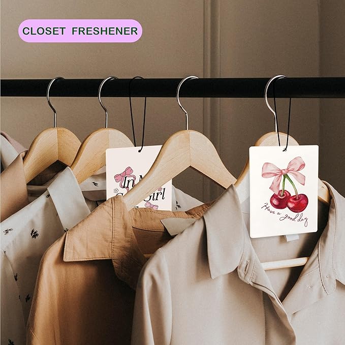 Cute Pink Bow Soft Girl Car Air Freshener, Coquette Bow Cherry You Are So Loved Air Freshener Hanging 3 Pcs for Cars Closet Drawer or Books, Girly Preppy Car Accessories Mirror Decor for Women