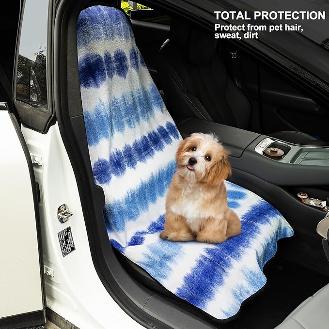 Waterproof Sweating Car Seat Cover for Post Gym Workout, Running, Swimming, Beach and Hiking, Universal Fit Non-Slip Bucket Seat Protector for Cars SUV Trucks, Machine Washable (Blue & White)
