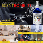 Scent Bomb Air Freshener Bundle - 1 oz & 8 oz Bottle Sprays, Vent Clip, Organic Cans, Hanging Circle - Continuous Freshness & Long-Lasting Odor Eliminator for Car, Home, Bathroom - Clean Cotton