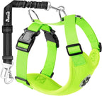 SlowTon Dog Seat Belt Harness for Car, Dog Car Harness Adjustable Mesh Breathable & Dog Seatbelt Safety Tether with Elastic Bungee for Small Medium Large Pets(Lime, Double Clip, S)