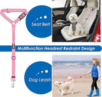 Lukovee Dog Seatbelt Leash for Cars, 2 Pack Pet Safety Seat Belt with Adjustable Buckle & Reflective Bungee, Connect Dog Harness in Vehicle Dogs Restraint Travel Daily Use (Pink)