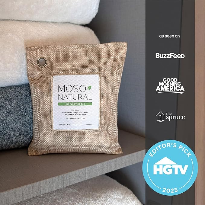 Moso Natural Air Purifying Bag 200g (5 Pack) A Scent Free Odor Eliminator for Cars, Closets, Bathrooms, Pet Areas. Premium Moso Bamboo Charcoal Odor Absorber (Natural Beige)