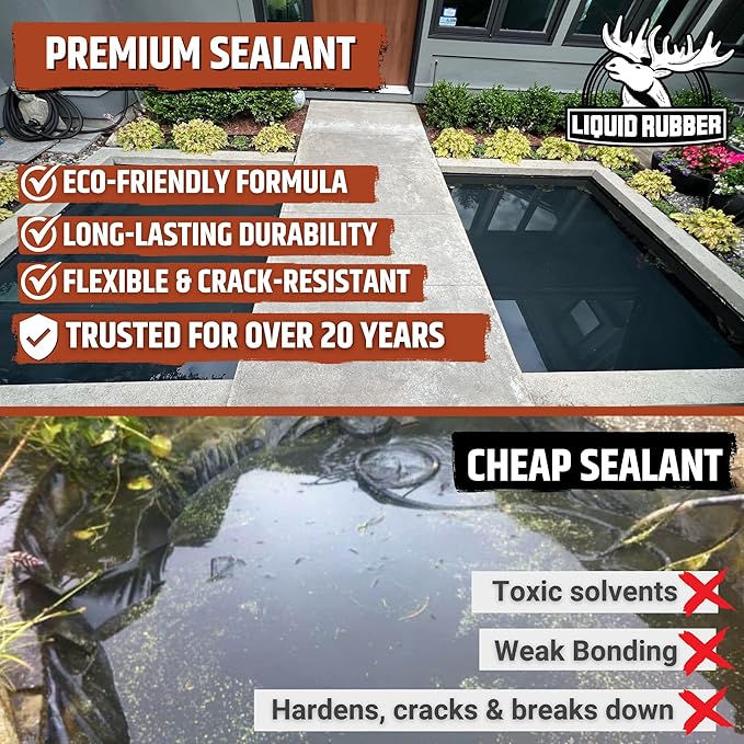 Liquid Rubber NeoPond Waterproof Pond Sealant - Fish and Plant Safe Waterproofing Membrane Sealer for Ponds and Water Features, Black, 1 Gallon