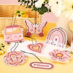 Demissle 24 Pcs Boho Hippie Car Air Fresheners Bulk Cute Groovy Hanging Air Freshener Pink Rainbow Scented Fresheners Rearview Mirror Decor for Women Gift Car Accessories