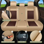 Breathable Car Seat Covers for Subaru Ascent 2025 2024 2023 2022 2021 2020 2019, Perforated Leather Full Set 5 Seats, for Subaru Ascent Accessories (Beige&Brown)