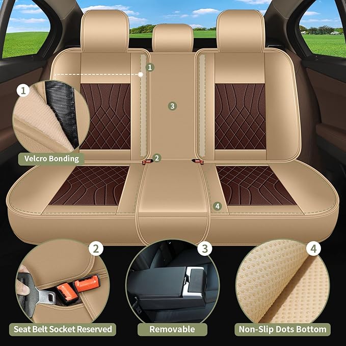 Breathable Car Seat Covers for Toyota Camry 2026 2025 2024 2023 2022 2021 2020 2019 2018 2017 2016 2015 2014 2013 2012, Perforated Leather Full Set 5 Seats, for Toyota Camry Accessories (Beige&Brown)