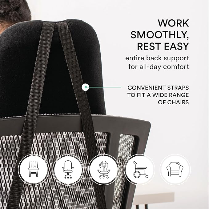 ObusForme Highback Backrest Support - Extra Tall Padded Seat Cushion and Lumbar Support Pillow, Portable Posture Support with Soft and Durable Foam