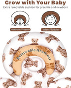 Infant Car Seat Insert with Removable Cushion for Preemie to Toddler, Reversible Newborn Carseat Insert for Baby Head Body Support, Fits for Stroller, Baby Swing, Bouncer (Teddy Bear)