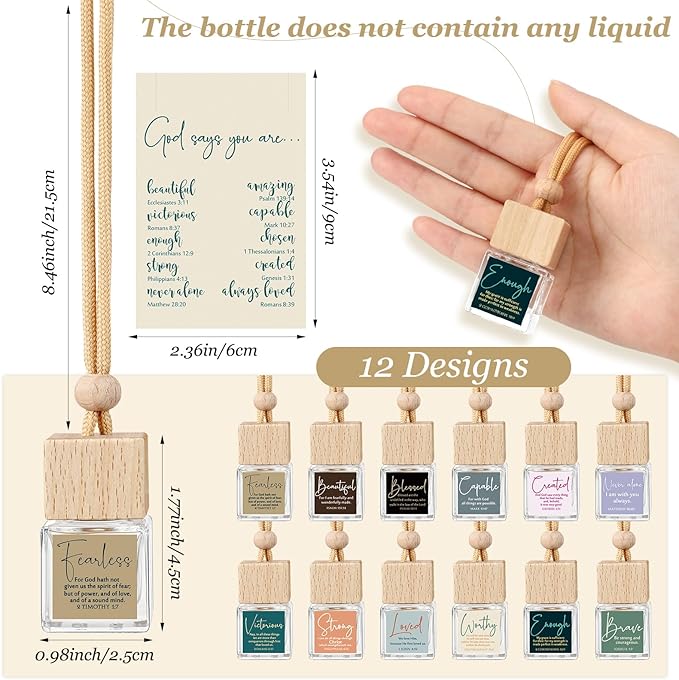 Maxdot 24 Set Christian Gift Bulk Church Empty Hanging Car Air Freshener Diffuser Bottles 8ml for Essential Oils Religious Biblical Gifts for Women Men Employee Social Worker Nurse Gifts