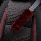 Soft & Cozy Australian Sheepskin Car Seat Belt Covers,2 Pack Fluffy Seatbelt Pads, Genunie Sheepskin Fur Shoulder Straps Cushions for Adults Kids Women and Men (Wine Red)