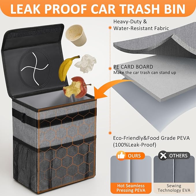 Car Trash Can Trash Bag Bin Hanging Waterproof Automotive Car Garbage Cans Leak Proof Vehicle Trash Can Grey
