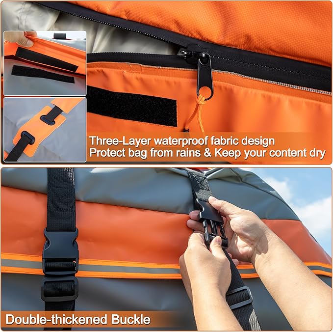 X AUTOHAUX 1000D PVC Waterproof Car Roof Bag Rooftop Cargo Carrier Bag Waterproof Luggage Carriers for Cars with or without Rack Anti-Slip Mat 6 Door Hooks Set - 20 Cubic Feet