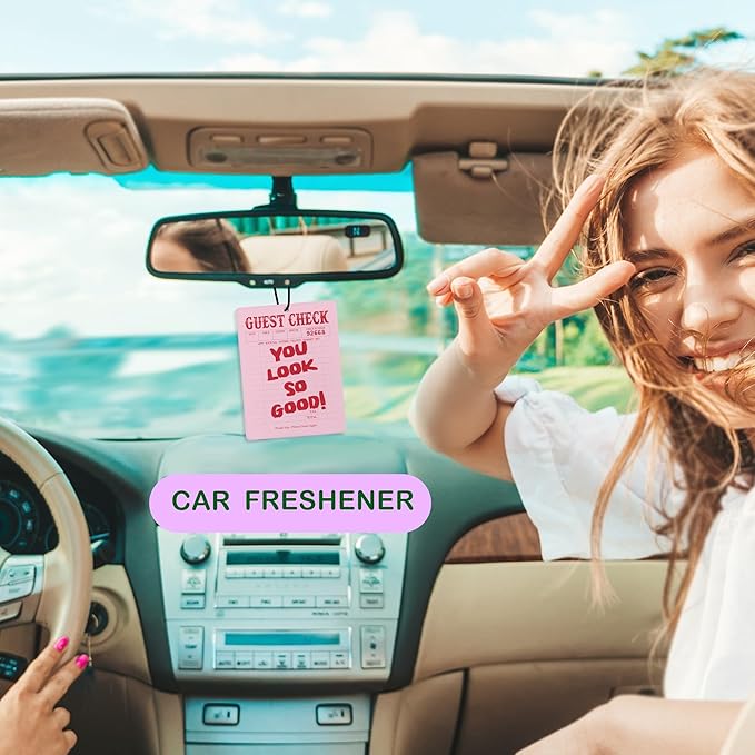 Cute Pink Car Air Freshener, Coquette Pink Bow Lucky 8 Ball Cherry Ace Card Air Freshener Hanging 3 Pcs for Cars Closet Drawer or Books, Girly Preppy Car Accessories Mirror Decor for Women