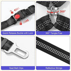 Double Dog Seat Belt for Car, Adjustable Headrest Restraint Safety Seatbelt with Reflective Bungee & Tangle-Free Swivel, No-Pull Split Leash for Vehicle Travel & Walking 2 Dogs, Black