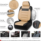 CAR PASS Faux Leather Car Seat Covers Front Seats Only, 3D Foam Support Car Seat Covers, Universal fit for Trucks Vans SUVs Sedans Automotive Comfortable, Airbag Compatible 2 Pieces Front Black Beige