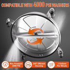 18" Pressure Washer Surface Cleaner with 4 Wheels, 4000 PSI Max Stainless Steel Surface Cleaner for Pressure Washer, 2 Extension Wands, 1/4" Quick Plug, for Concrete, Patio, Sidewalk, Deck