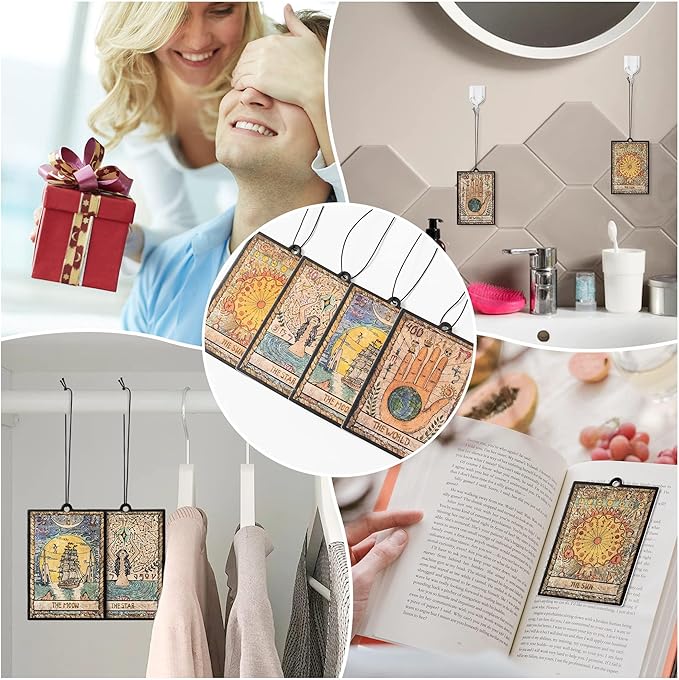 L1rabe 4P Vintage Tarot Car Air Fresheners, The Star World Sun Moon Hanging Air Freshener Fragrance Scented Cards Old Style Tarot Theme Car Aromatherapy Tablets Bedroom Wardrobe Shoe Cabinet Deodorant