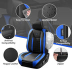CAR PASS Nappa Leather Car Seat Covers Front Seats, Luxury Seat Protector for Cars, Waterproof Anti-Slip Seat Cushion Airbag Compatible Universal for SUV Pick-up Truck Automotive Vehicle,Black Blue