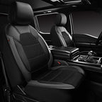CAR PASS Leather Car Seat Covers Front Seats only, with Air Mesh Front Seat Covers Breathable, Cool Automotive Seat Covers 2 Pack, Universal Fit Most Cars,SUV,Truck,Van Airbag Compatible(Black Gray)