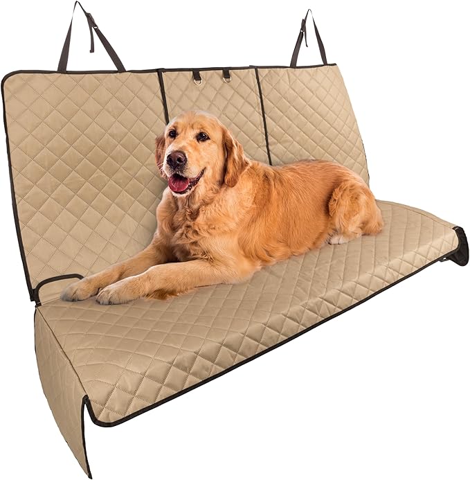 Dog Car Seat Cover for Back Seat - Water-Resistant Car Seat Protector for Cars, Trucks, and SUVs - Seat Cover Protects from Scratches, Mud, Pet Hair and Accidents - Car Accessories by PETMAKER (Beige)