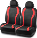 PIC AUTO Leather Car Seat Covers, Premium Automotive Waterproof Two Front Bucket Seat Protectors, Black and Red PVC Patchwork, Fits Cars, Trucks, Vans, SUVs, Airbag Compatible