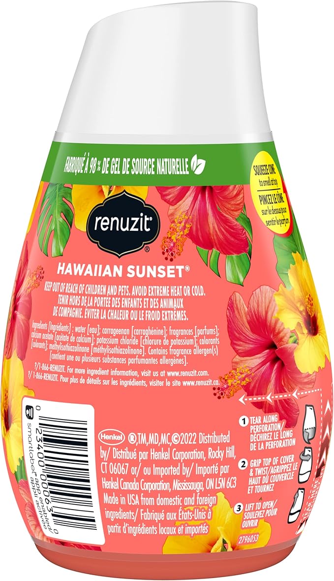 Renuzit Adjustable Solid Gel Air Freshener Cones, Hawaiian Sunset, Nonstop Freshness, 7 Oz, 12 Count
