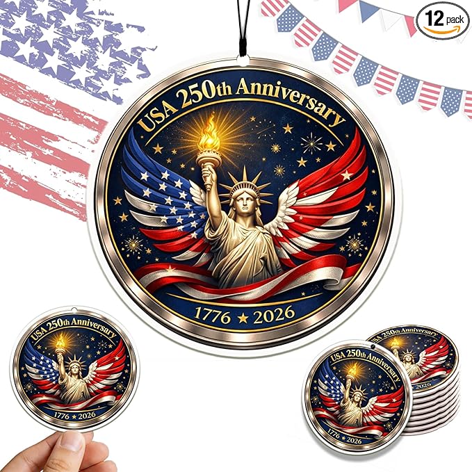12PCS Patriotic Car Air Fresheners, 1776-2026 Double-Sided Hanging Scented Cards, Dark Ice Berry Ocean New Car Scents for Rearview Mirror, Home, Office, Commemorative Gift Set (Style 6)