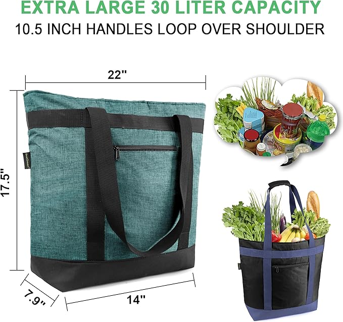 BeeGreen Cooler Bag Soft Insulated Tote for Beach Travel Grocery Shopping Lunch Portable Large Ice Coolers with Handle Hard Freezer Bags with Zippered Top Foldable Leakproof Delivery Totes Gray