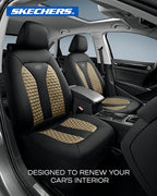 Skechers Memory Foam™ Car Seat Cover Full Sets, Hexcomb Breathable Thick Seat Covers, Airbag Compatible, Automotive Comfort & Protection for Most Cars,Van,Trucks, SUVs (Beige,Full Set)