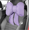Bow Car Headrest Pillow, Breathable Ergonomic Auto Neck Cushion with Adjustable Strap, Comfy Vehicle Neck Support Pillow Cute Bow Girl-Style Decoration for Driving Seats (Purple)