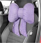 Bow Car Headrest Pillow, Breathable Ergonomic Auto Neck Cushion with Adjustable Strap, Comfy Vehicle Neck Support Pillow Cute Bow Girl-Style Decoration for Driving Seats (Purple)