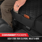 Motor Trend Rear Seat Cushion - Black Diamond Stitched Faux Leather Rear Seat Cover for Cars, Trucks, SUVs - Padded, Waterproof, Non-Slip Back Seat Cover with Storage Pockets