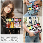 Snack Bag for Travel - Clear Chenille Varsity Letter Flat Pouch with Zipper, 12.2×8.46 inch Waterproof Clear Nylon Preppy Patch Makeup Cosmetic tote Bags for Women Girls