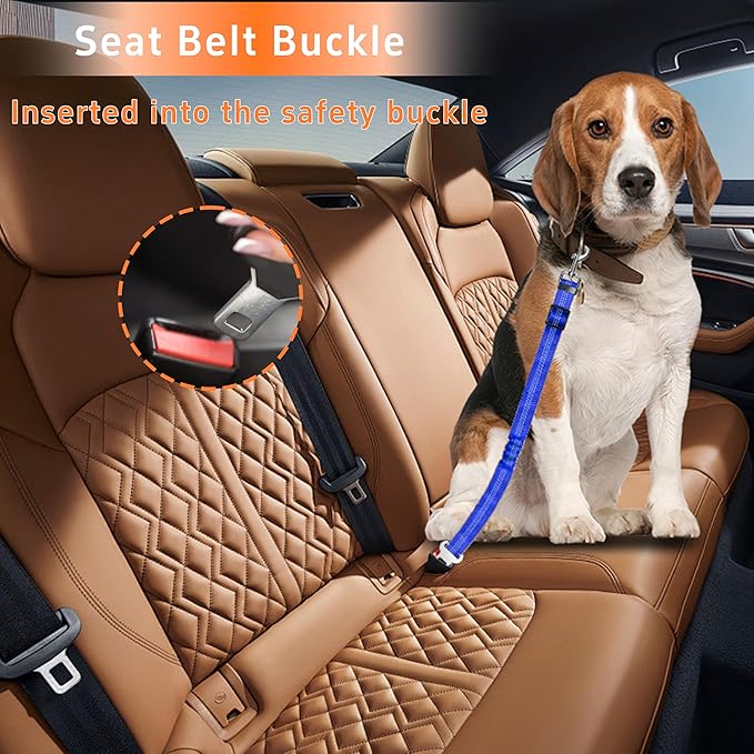 Dog Car Seat Belt - 3 Piece Set Retractable Harness, Adjustable Reflective Seatbelt for Vehicle Headrests, Safety Restraint Heavy Duty & High Elastics, Navy Blue