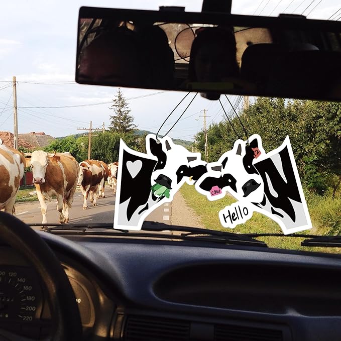 7 Pcs Cow Print Car Air Fresheners for Women – Cute Hanging Car Accessories for Rear View Mirror, Car Interior Decorations with Assorted Scents, Long-Lasting Automotive Accessories for SUVs, Trucks