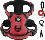 IVY&LANE No Pull Dog Harness for Medium Dogs, Dog Vest Harness with Leash, Safety Belt and Storage Strap, Fully Adjustable, 360° Reflective Strip, Soft Handle (Red, M)