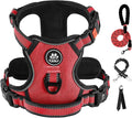 IVY&LANE No Pull Dog Harness for Large Dogs, Dog Vest Harness with Leash, Safety Belt and Storage Strap, Fully Adjustable Harness, 360° Reflective Strip, Soft Handle (Red, L)