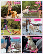 Hands Free Dog Leash & Car Seatbelt, 5.9-9.5ft Crossbody Dog Belt with Dual Soft Handles, Shock-Absorbing, 360° Clip, Reflective Design for Walking, Running, Hiking, Travel. (Rosered)