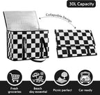 Checkered Insulated Grocery Bags 2 Pack, Checkerboard Cooler Shopping Bags for Groceries, Insulated Bags for Food Delivery