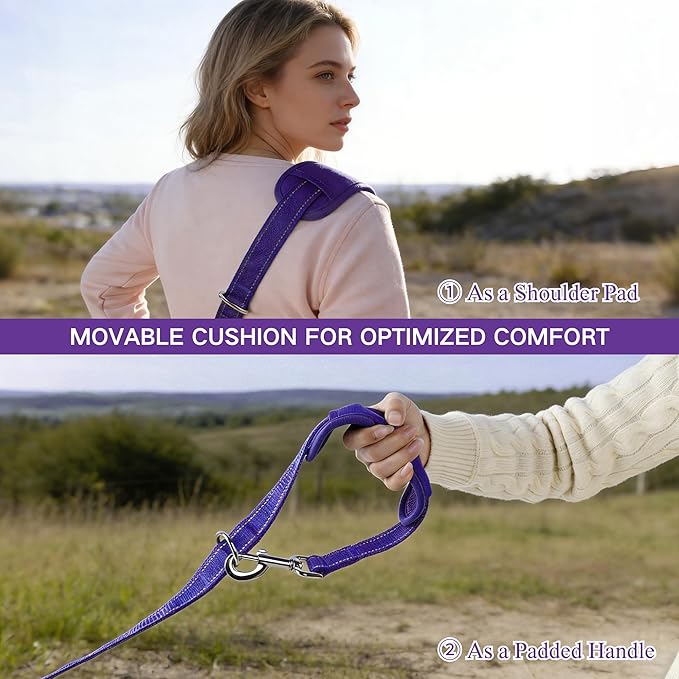 10FT Hands Free Dog Leash for Small Medium Large Dogs, Heavy Duty Reflective Dog Leash with Traffic Handle, Seat Belt Buckle & Poop Bag Holder (Purple)