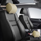 Aukee Car Neck Pillow Soft Memory Foam Leather Headrest for Driving Home Office Beige (Pack of 2)