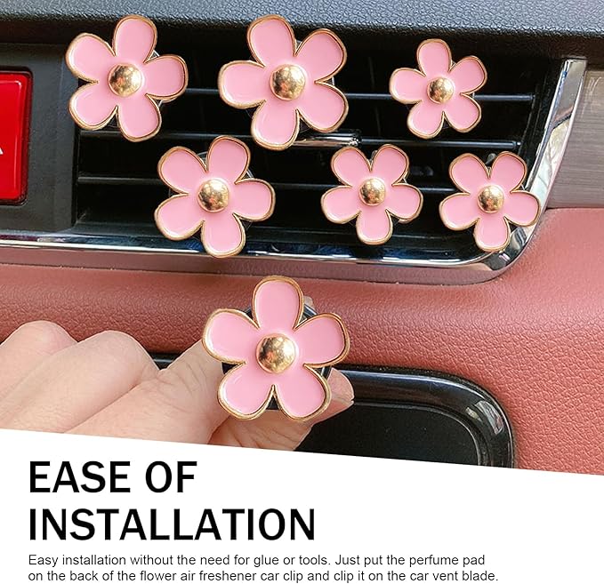 6PCS Daisy Flower Air Vent Clip, Cute Car Air Fresheners Clips, Refillable Auto Air Conditioning Outlet Clips Diffuser, Pink Air Vents Decorations for Women and Girl (Pink)