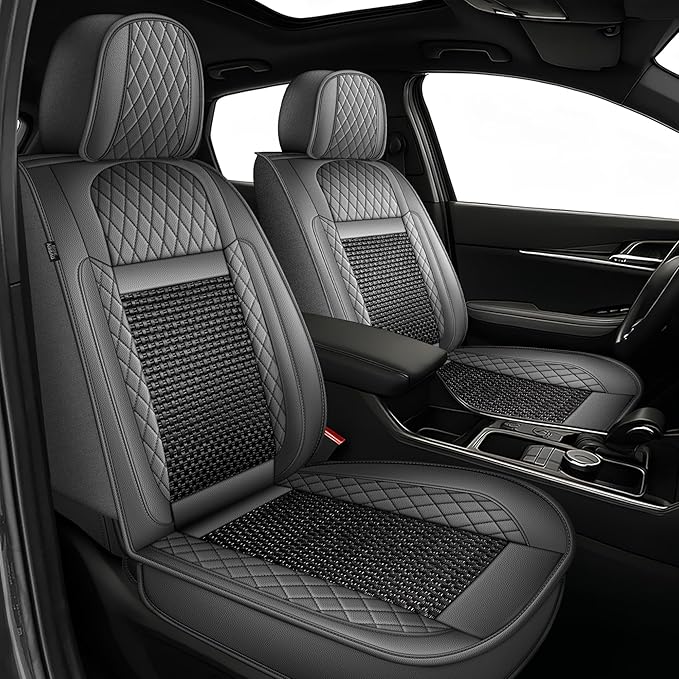 TTX LIGHTING for Jeep Cherokee 2014-2023 Car Seat Covers, Breathable Ice Silk & Leather Seat Protector, Cool & Anti-Sweat for Long Driving, Airbag Compatible, 2 Front Seats (Black&Gray)