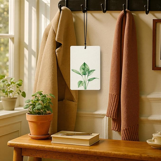 Green Plant Car Air Freshener 4 Pcs, Watercolor Tropical Monstera Succulents Leaves Botanical Air Freshener Hanging for Cars Books Closet Drawer, Plant Car Accessories for Women Men